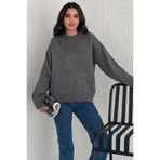MODA AMORE Kadın Triko Bisiklet Yaka Oversize Triko Kazak 110, Antrasit, Standart