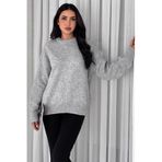 MODA AMORE Kadın Triko Bisiklet Yaka Oversize Triko Kazak 110, Gri, Standart
