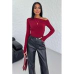 MODA AMORE Kayık Yaka Bluz Sandy Kumaş Parmak Detaylı Uzun Kollu Kadın Bluz 060, Bordo, M