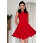 MODA AMORE Kolsuz Fırfırlı Etekli Gizli Cepli Mini Balo & Mezuniyet Abiye Elbise 165, Kırmızı, L