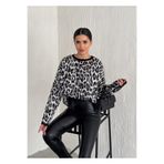 MODA AMORE Leopar Desen Şardonlu Kadın Triko Kazak 003, Gri, Standart