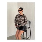 MODA AMORE Leopar Desen Şardonlu Kadın Triko Kazak 003, Kahve, Standart