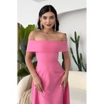 MODA AMORE Madonna Yaka Kloş Kesim Pamuk Kumaş Abiye & Mezuniyet & Balo Elbisesi 167, Pembe, M