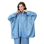 Moda Amore Mercan Desenli Kadın İkili Takım - Gömlek Pantolon Varaklı Tasarım Viskon Takım Mavi S/M