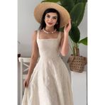 MODA AMORE Nakış Detaylı Kare Yaka Askılı Midi Boy Abiye & Özel Gün Elbisesi 169, Bej, M