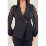MODA AMORE Piliseli Kadın Ceket Metal Düğme Detaylı Kolları Tül Şık ve Modern Tasarım 033, Siyah, S