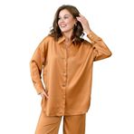 Moda Amore Saten Kumaş Gömlek - Pantolon Kadın İkili Abiye Takım 131 Camel XL