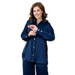 Moda Amore Saten Kumaş Gömlek - Pantolon Kadın İkili Abiye Takım 131 Lacivert M