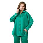 Moda Amore Saten Kumaş Gömlek - Pantolon Kadın İkili Abiye Takım 131 Zümrüt S
