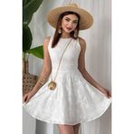 MODA AMORE Sıfır Yaka Kolsuz Mini Fisto Kadın Mezuniyet & Abiye Elbise 175, Ekru, S