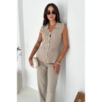 MODA AMORE Şık ve Rahat: Triko Yelek & Pantolon Takım (Kolsuz Triko Set) 66018, Bej, Standart