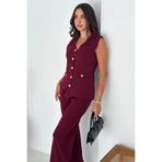 MODA AMORE Şık ve Rahat: Triko Yelek & Pantolon Takım (Kolsuz Triko Set) 66018, Bordo, Standart