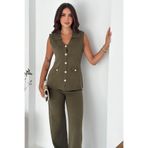 MODA AMORE Şık ve Rahat: Triko Yelek & Pantolon Takım (Kolsuz Triko Set) 66018, Haki, Standart