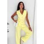 MODA AMORE Şık ve Rahat: Triko Yelek & Pantolon Takım (Kolsuz Triko Set) 66018, Sarı, Standart