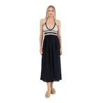 MODA AMORE Siyah Dantelli Pera Keten Elbise Siyah Krem Midi Kadın Elbise RYN-003, Siyah, Standart
