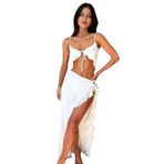 Moda Amore Tül ve Sandy Kumaş Etek Crop Takım Pareo Beach 005 Beyaz 40
