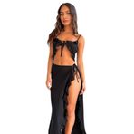 Moda Amore Tül ve Sandy Kumaş Etek Crop Takım Pareo Beach 005 Siyah 38