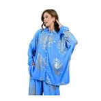 Moda Amore Varaklı İtalyan İkili Takım - Viskon Regular Kumaş 304 Mavi M/L