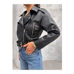 moda armanc Bel Kemer Detaylı Crop Biker Deri Ceket