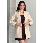 Moda Armanc Kadın Blazer Ceket Büzgülü Kol Detaylı Şık Ofis Ceket Kruvaze Yaka - XL - Bej