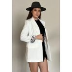 Moda Armanc Kadın Blazer Ceket Oversize Uzun | Lepoar Astarlı Klasik Şık Ofis & Günlük - Beyaz