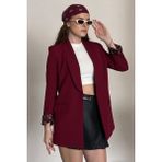 Moda Armanc Kadın Blazer Ceket Oversize Uzun | Lepoar Astarlı Klasik Şık Ofis & Günlük - XL - Bordo