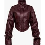 Moda Armanc Kadın Crop Korse Deri Ceket Bordo Renk Suni Deri Su İtici Özellikli