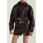 moda armanc Kadın Deri Bomber Ceket - Yeni Sezon Oversize Crop Suni Deri Mont (Siyah Kahverengi Bordo)