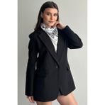 Moda Armanc Kadın Düğmeli Oversize Blazer Ceket - XL - Siyah