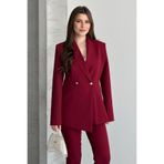 moda armanc Kadın İkili Takım Blazer Ceket Pantolon - Düğme ve Pile Detaylı Şık Bordo Takım Elbise