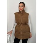 moda armanc Kadın Kahverengi Şişme Yelek - Fermuarlı Cepli Spor Şişme Mont Yelek