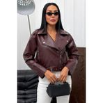 Moda Armanc Kadın Kemerli Oversize Crop Deri Ceket - Yeni Sezon Biker Deri Ceket - Bordo