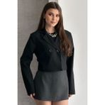 Moda Armanc Kadın Kruvaze Yaka Crop Blazer Ceket - Siyah