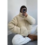 moda armanc Kadın Oversize Peluş Kadın Mont – Teddy Polar Bej Şişme Mont - Kışlık Yumuşak Teddy Bear Ceket