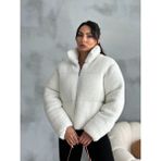 Moda Armanc Peluş Kabartma Teddy Kadın Şişme Mont Ekru - 001-Beyaz