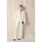 Moda Atlas Kumaş Oversize Kadın Beyaz Ceket S Beyaz