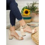 Moda Ayakkabı 0854 Cilt Krem 5cm Topuklu Kadın Sandalet - Antrasit - Bej