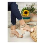 Moda Ayakkabı 0854 Cilt Krem 5Cm Topuklu Kadın Sandalet