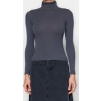 Moda Balıkçı Yaka Örme Slim Düz Desen Casual Günlük Regular Uzun Kol Bluz