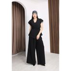 Moda Banuş Kadın Kumaş Takım - Siyah Yelek & Pantolon(Palazzo, Bol Paça) İkili Takım
