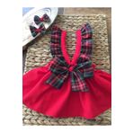 MODA Bebek Kırmızı Ekoseli Tokalı Salopet