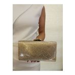 MODA BEEGİ KADIN YILAN DERİ GÖRÜNTÜLÜ ALTIN ABİYE CLUTCH GECE ZİNCİRLİ DÜĞÜN ÇANTASI