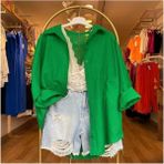 Moda Benna Kadın Düşük Omuz Oversize Keten Gömlek Yeni Sezon Yazlık - Benetton Yeşil - Standart