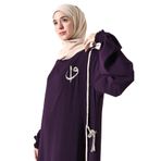 Moda Berel - Elif Vav Nakışlı Çıtçıtlı Ferace (Mürdüm, Standart)