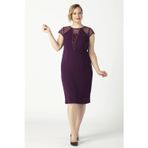 Moda Berray 1279 Kare Baklava Desenli Kısa Büyük Beden Abiye Elbise Mürdüm