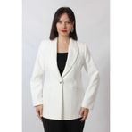 Moda Berray 1904 Beyaz Fermuarlı Cep Aksesuarlı Kadın Büyük Beden Blazer Ceket beyaz-42