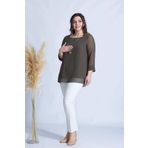 Moda Berray 1934 Haki Kolyeli Şifon Büyük Beden Şık Kadın Bluz