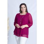Moda Berray 1934 Violet Kolyeli Şifon Büyük Beden Şık Kadın Bluz