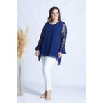 Moda Berray 1939 Lacivert Kolu Pullu Şifon Büyük Beden Şık Kadın Bluz