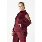 Moda Berray 1950 Bordo Kolları Taşlı Tam Kalıp Tarz Kadife Büyük Beden Kadın Eşofman Takımı